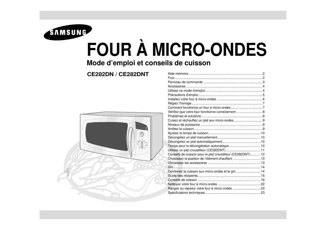 Samsung CE282DNT-K/XEF, CE282DNT-Y/XEF, CE282DNT/XEF, CE282DN/XEF manual Four À MICRO-ONDES 