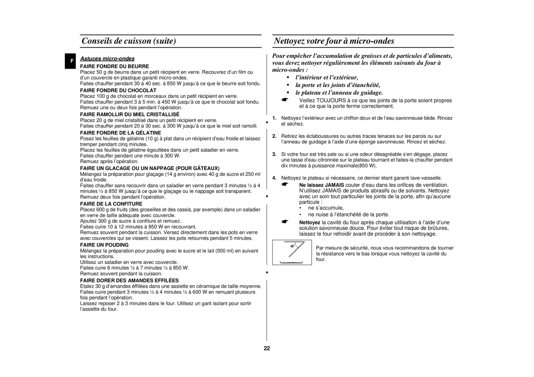 Samsung CE282DNT/XEF, CE282DNT-Y/XEF, CE282DNT-K/XEF, CE282DN/XEF Nettoyez votre four à micro-ondes, Astuces micro-ondes 