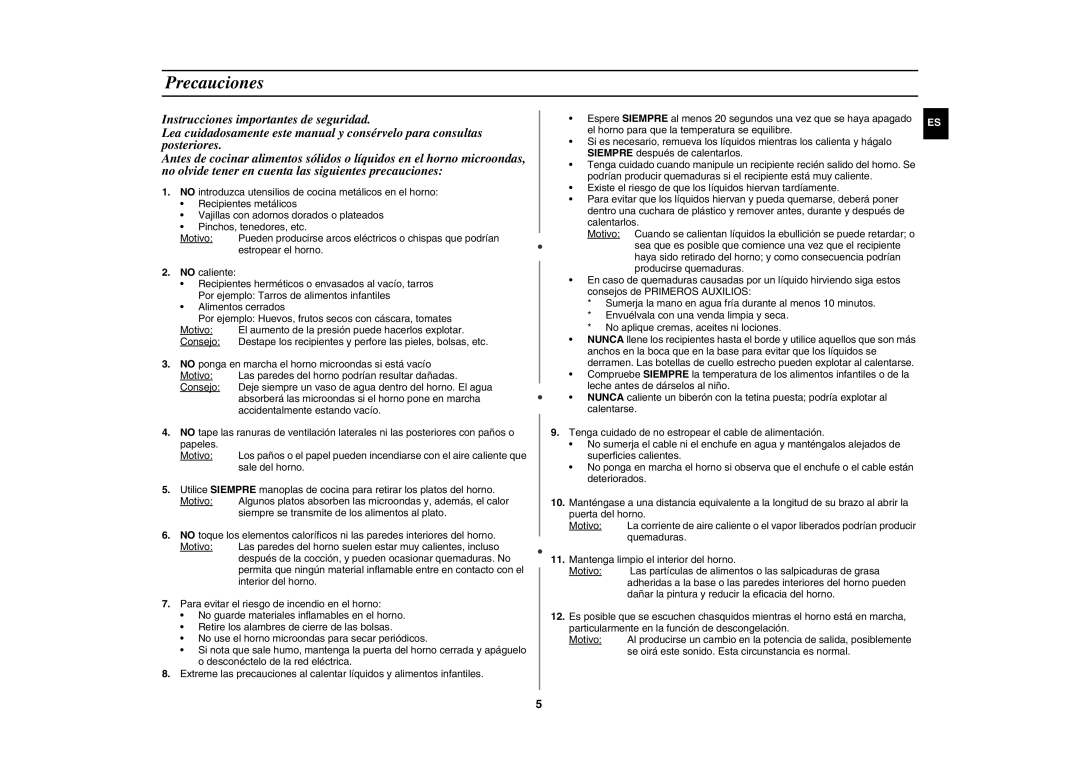 Samsung CE282DN-D/XEC, CE282DN/XEC, CE282DN-S/XEC, CE282DN-B/XEC manual Precauciones 