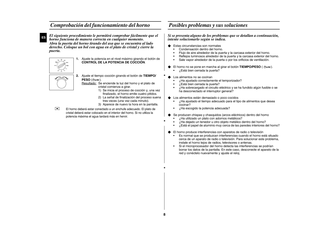 Samsung CE282DN/XEC, CE282DN-D/XEC, CE282DN-S/XEC, CE282DN-B/XEC manual Control DE LA Potencia DE Cocción, Peso 