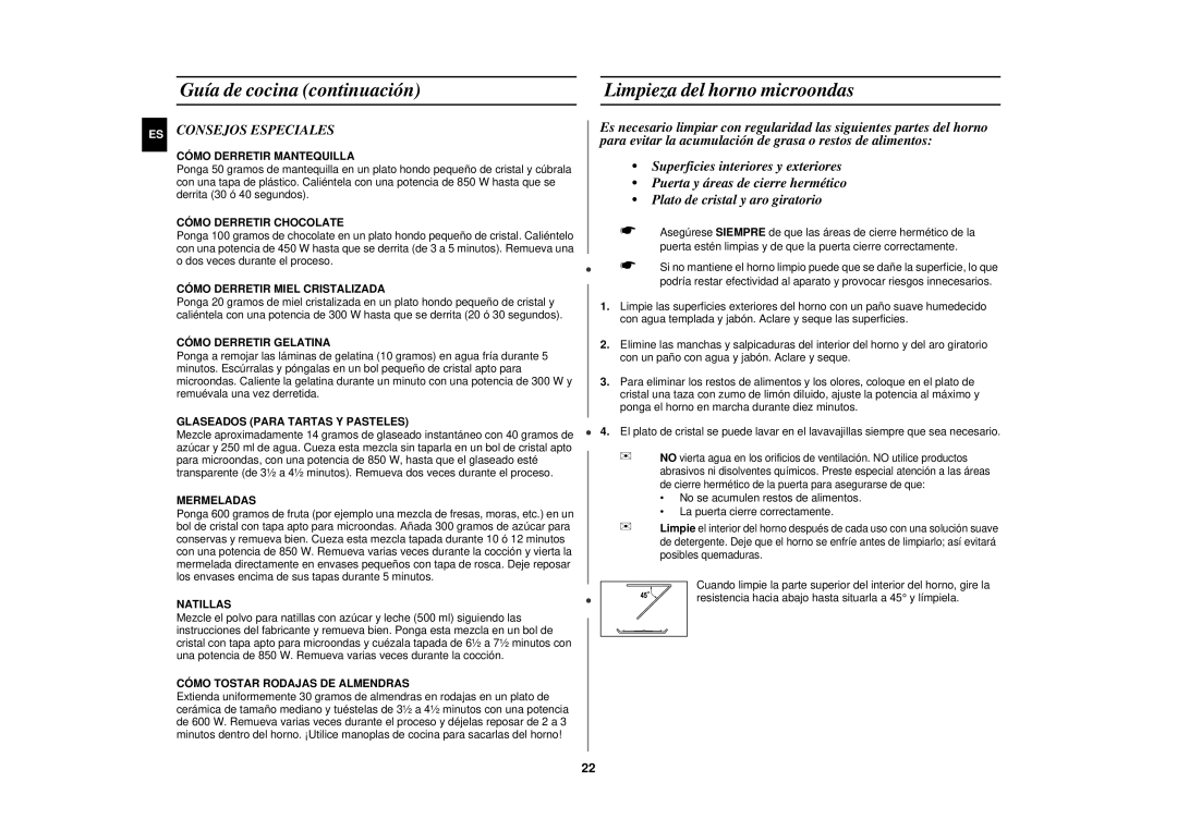 Samsung CE282DN-S/XEC, CE282DN/XEC, CE282DN-D/XEC, CE282DN-B/XEC manual Limpieza del horno microondas, ES Consejos Especiales 