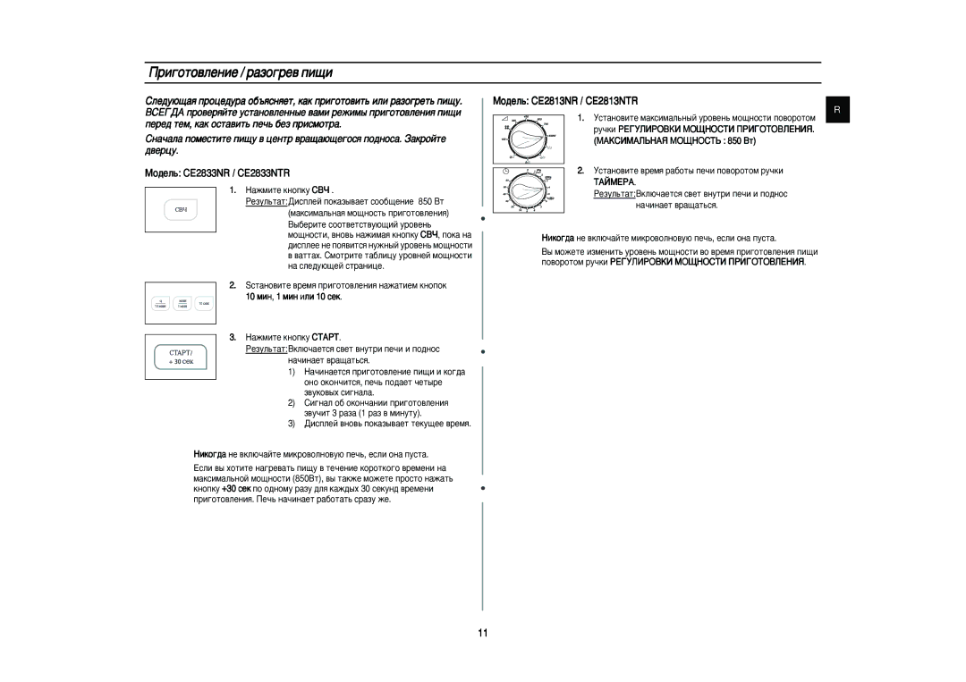 Samsung CE2833NR-U/BWT, CE2833NR/BWT manual Ë„Óúó‚Îâìëâ / ‡Áó„Â‚ Ôë˘Ë, ‡ÊÏËÚÂ Íìóôíû CÇó, 10 ÏËÌ, 1 ÏËÌ ËÎË 10 ÒÂÍ 