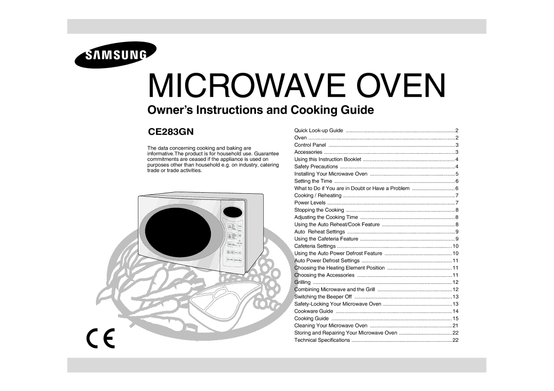 Samsung CE283GN/XEH, CE283GN-S/XEH manual Microwave Oven, Choosing the Heating Element Position 