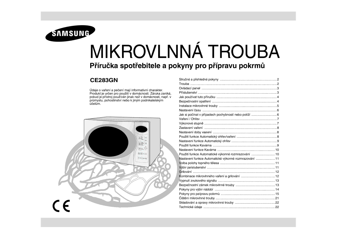 Samsung CE283GN/XEH, CE283GN-S/XEH manual Mikrovlnná Trouba 