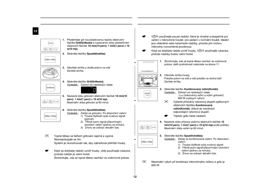 Samsung CE283GN-S/XEH, CE283GN/XEH manual Grilování, Kombinace mikrovlnného ohřevu a grilování 