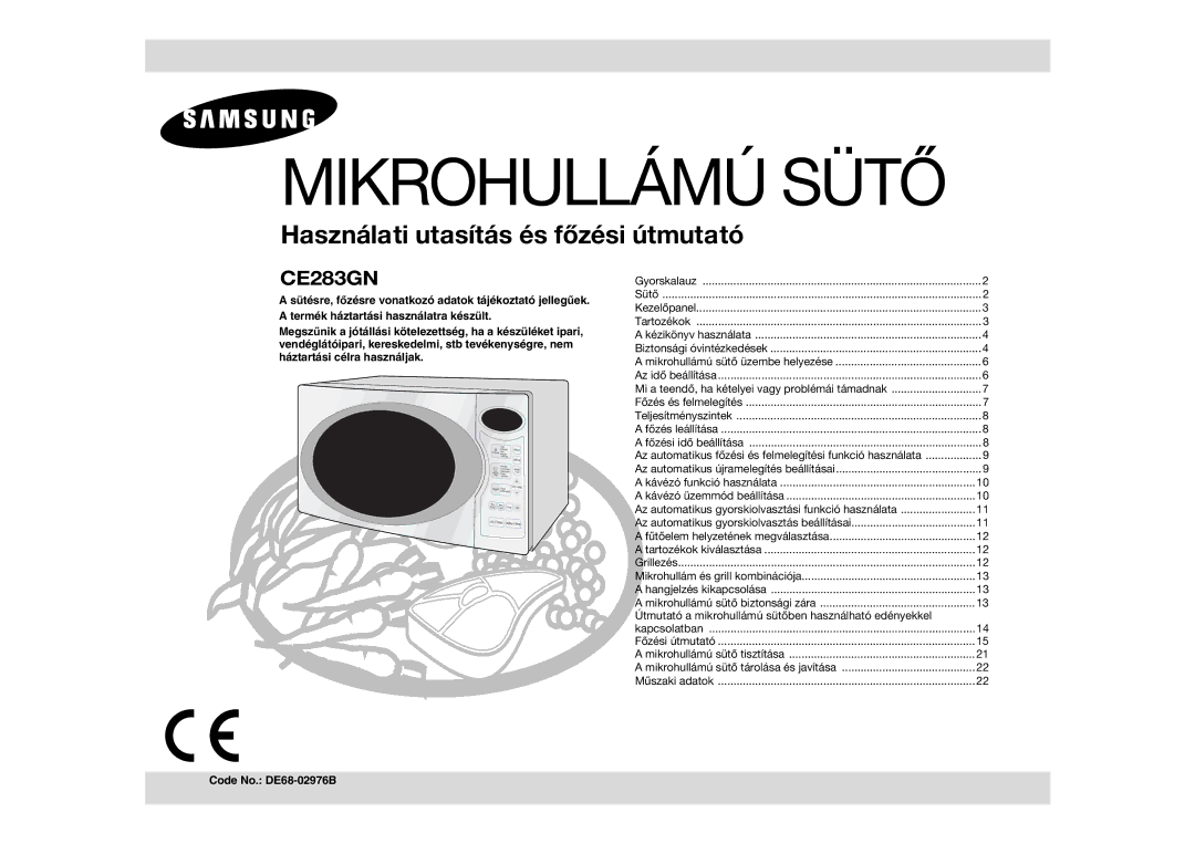 Samsung CE283GN/XEH manual Mikrohullám és grill kombinációja, Útmutató a mikrohullámú sütőben használható edényekkel 