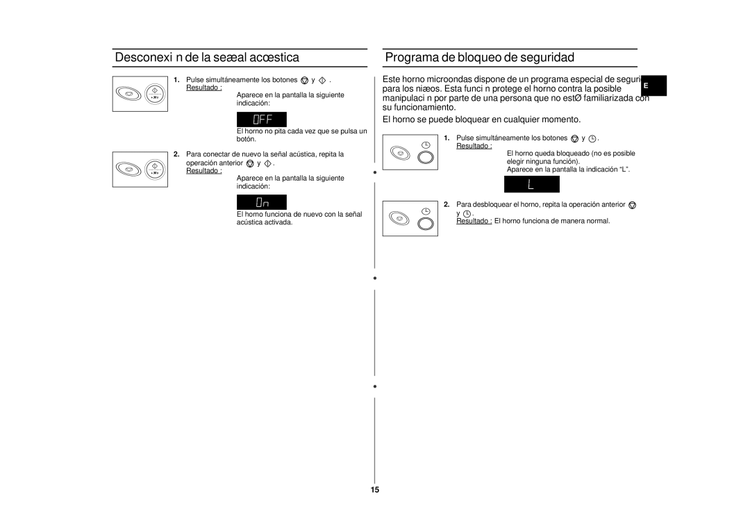 Samsung CE2875NT/XEC, CE2875NT-S/XEC manual Desconexión de la señal acústica, Programa de bloqueo de seguridad 