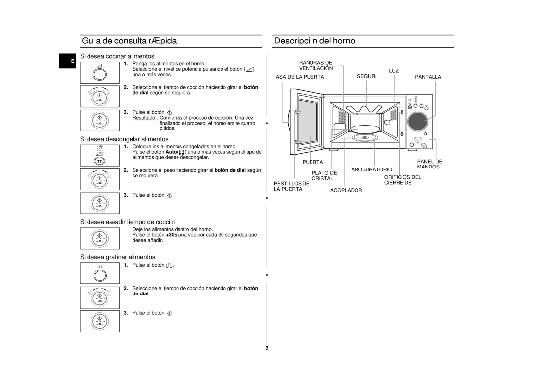 Samsung CE2875NT-S/XEC, CE2875NT/XEC manual Guía de consulta rápida, Descripción del horno 