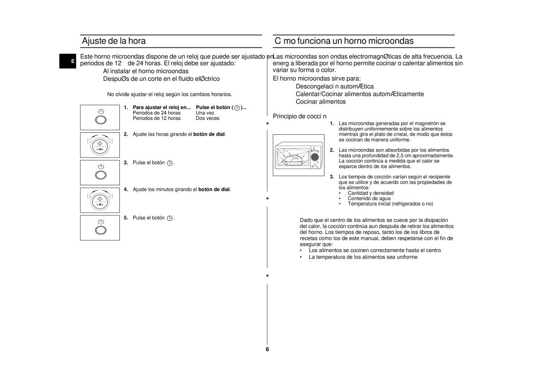 Samsung CE2875NT-S/XEC, CE2875NT/XEC manual Ajuste de la hora, Cómo funciona un horno microondas, Pulse el botón 