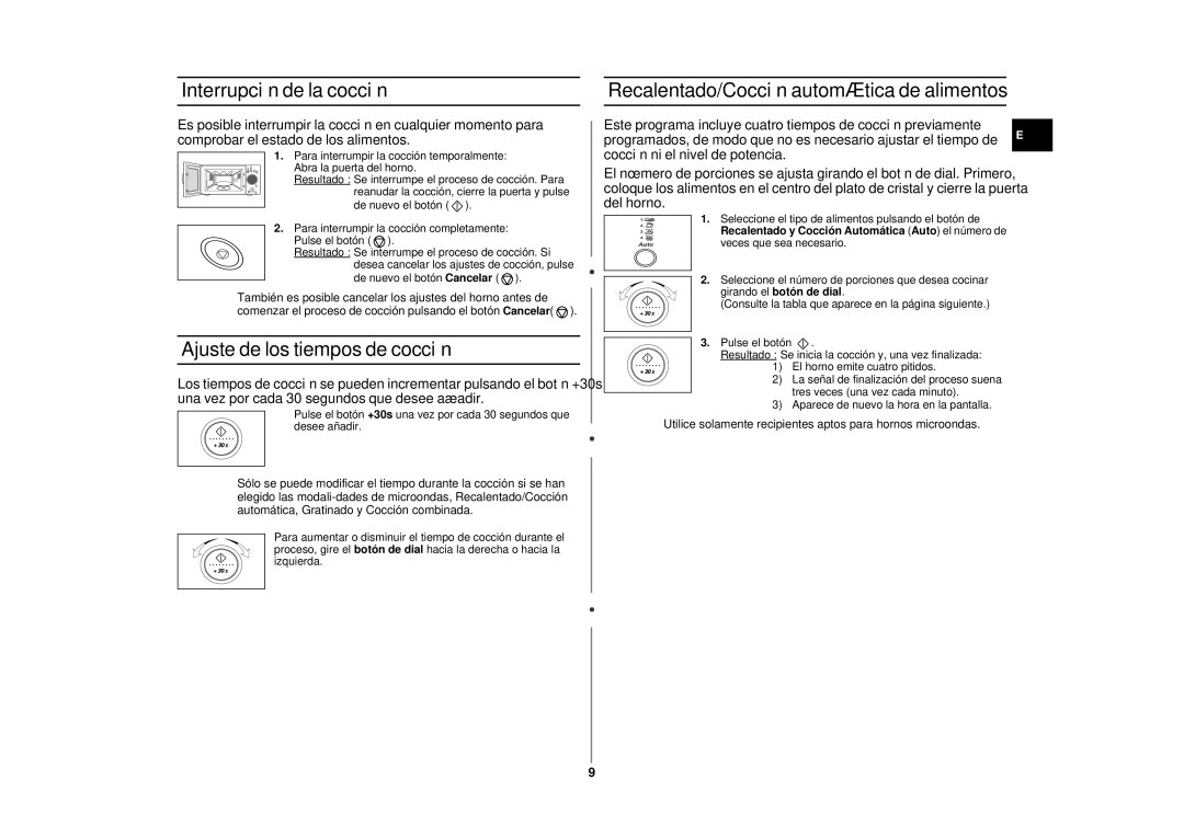 Samsung CE2875NT/XEC manual Interrupción de la cocción, Ajuste de los tiempos de cocción, Girando el botón de dial 