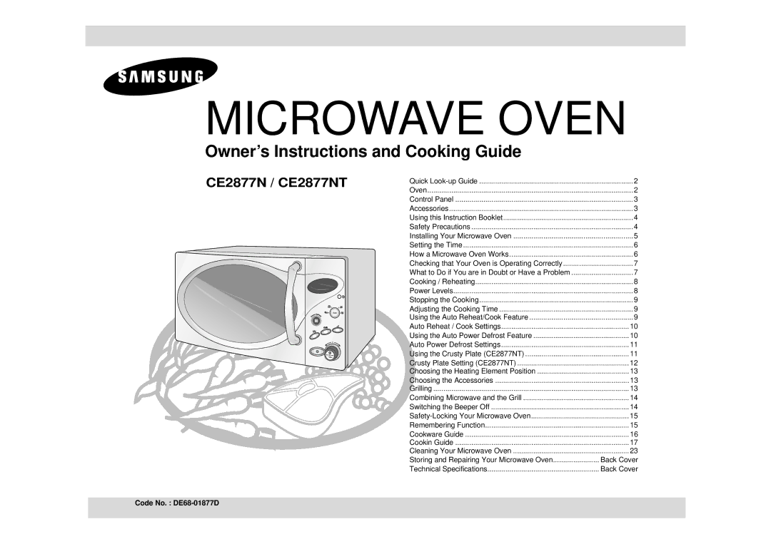 Samsung CE2877N/XEG, CE2877N/SAM manual Microwave Oven, Code No. DE68-01877D 