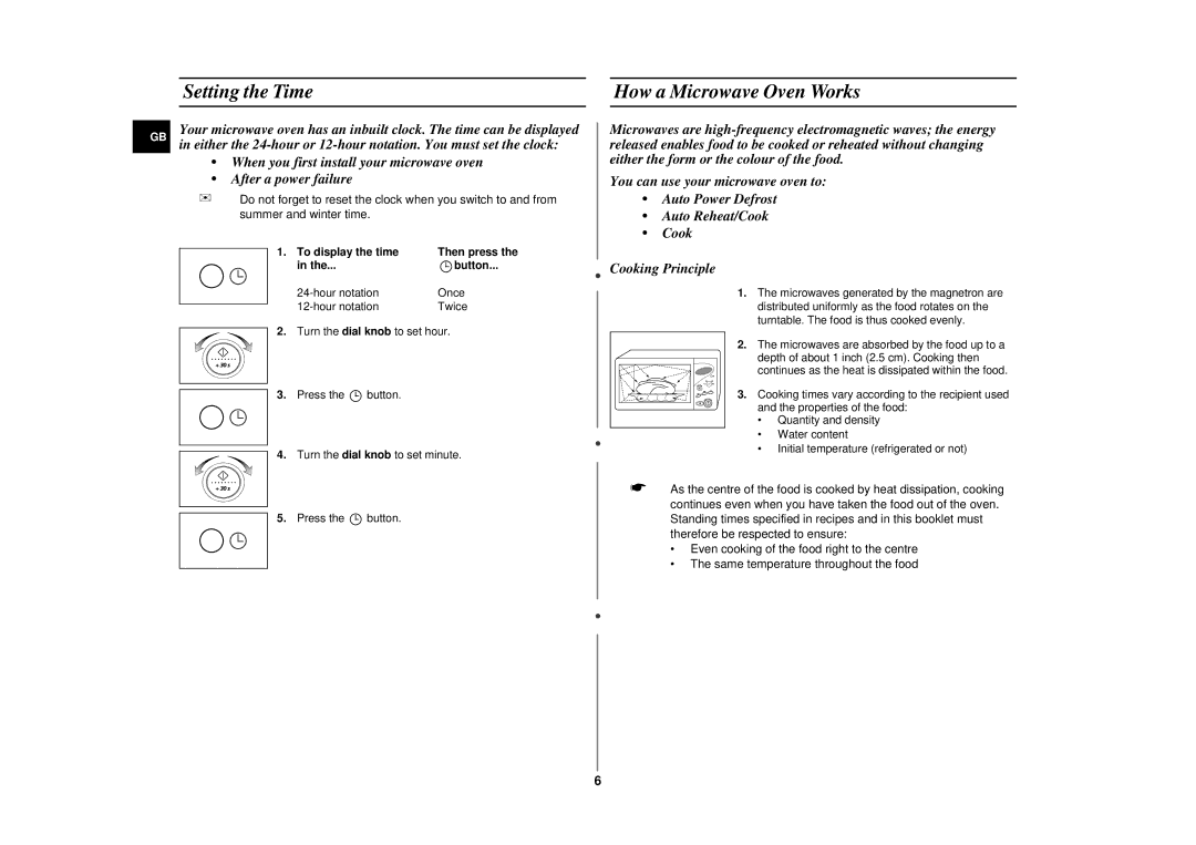 Samsung CE2877N/SAM, CE2877N/XEG manual Setting the Time, How a Microwave Oven Works, To display the time, Button 