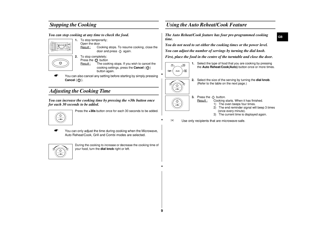 Samsung CE2877N/XEG, CE2877N/SAM manual Stopping the Cooking Using the Auto Reheat/Cook Feature, Adjusting the Cooking Time 