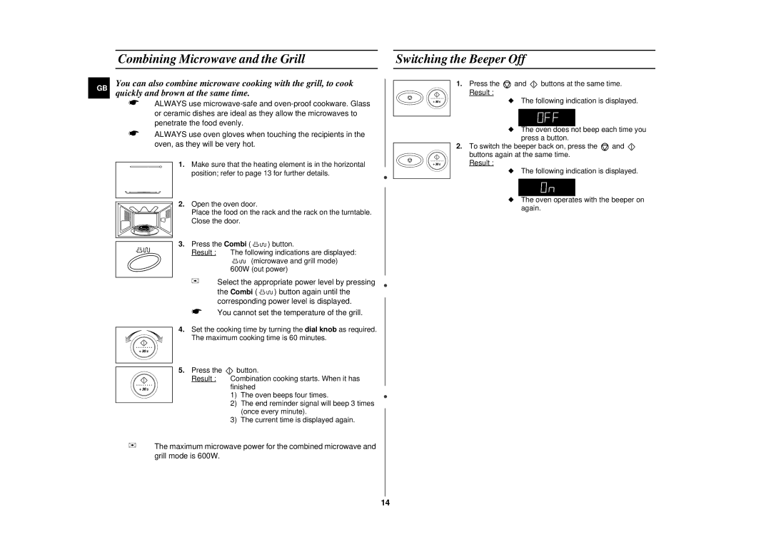 Samsung CE2877NT-S/GEN manual Combining Microwave and the Grill Switching the Beeper Off 