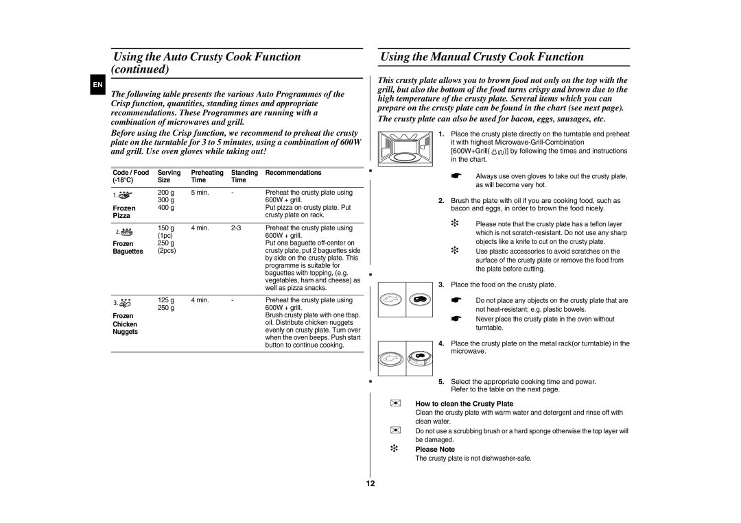 Samsung CE287AST/BOL, CE287AST/ELE manual Using the Manual Crusty Cook Function, Pizza 