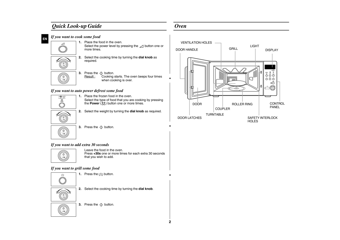 Samsung CE287AST/BOL manual Quick Look-up Guide, If you want to cook some food, If you want to auto power defrost some food 