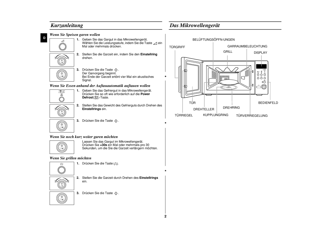 Samsung CE287AST/XEG manual Kurzanleitung, Das Mikrowellengerät, Einstellrings ein 