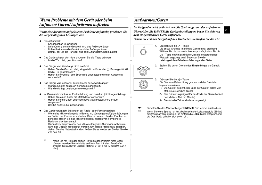 Samsung CE287AST/XEG manual Aufwärmen/Garen 