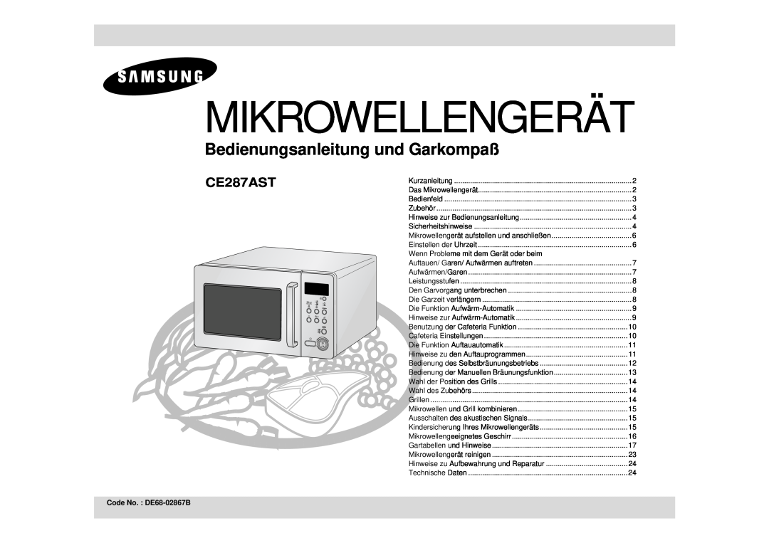 Samsung CE287AST/XEG manual Mikrowellengerät, Bedienungsanleitung und Garkompaß, Code No. DE68-02867B 