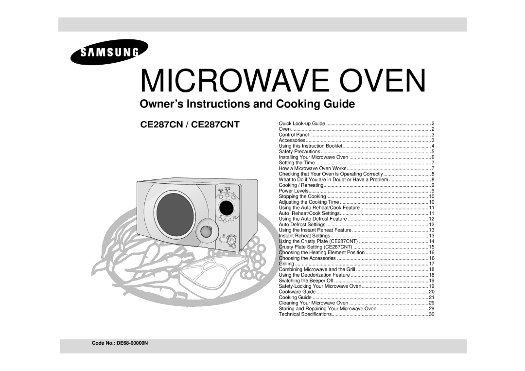 Samsung CE287CN-S/XEH manual Microwave Oven, Code No. DE68-00000N 