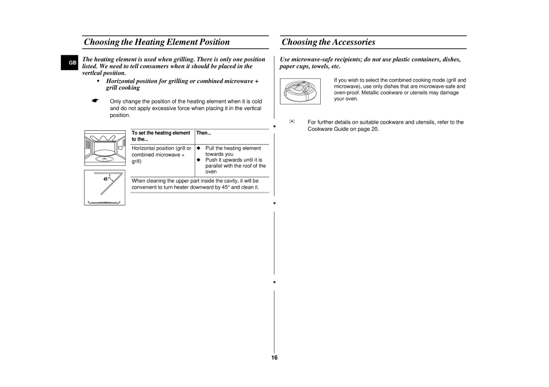 Samsung CE287CN-S/XEH manual To set the heating element Then 