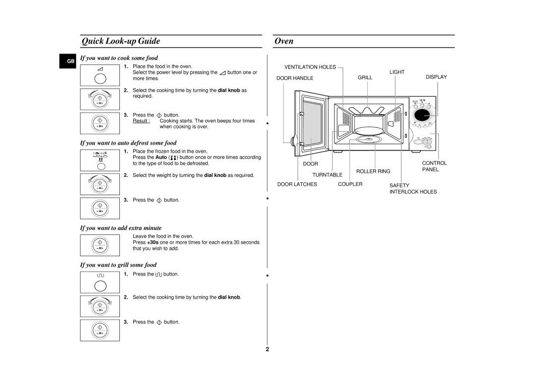 Samsung CE287CN-S/XEH manual Quick Look-up Guide, Oven 