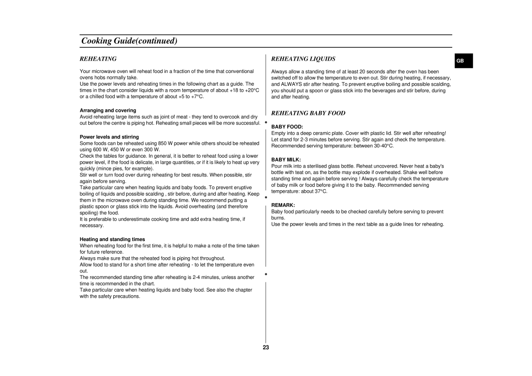 Samsung CE287CN-S/XEH manual Reheating Baby Food, Arranging and covering, Power levels and stirring 