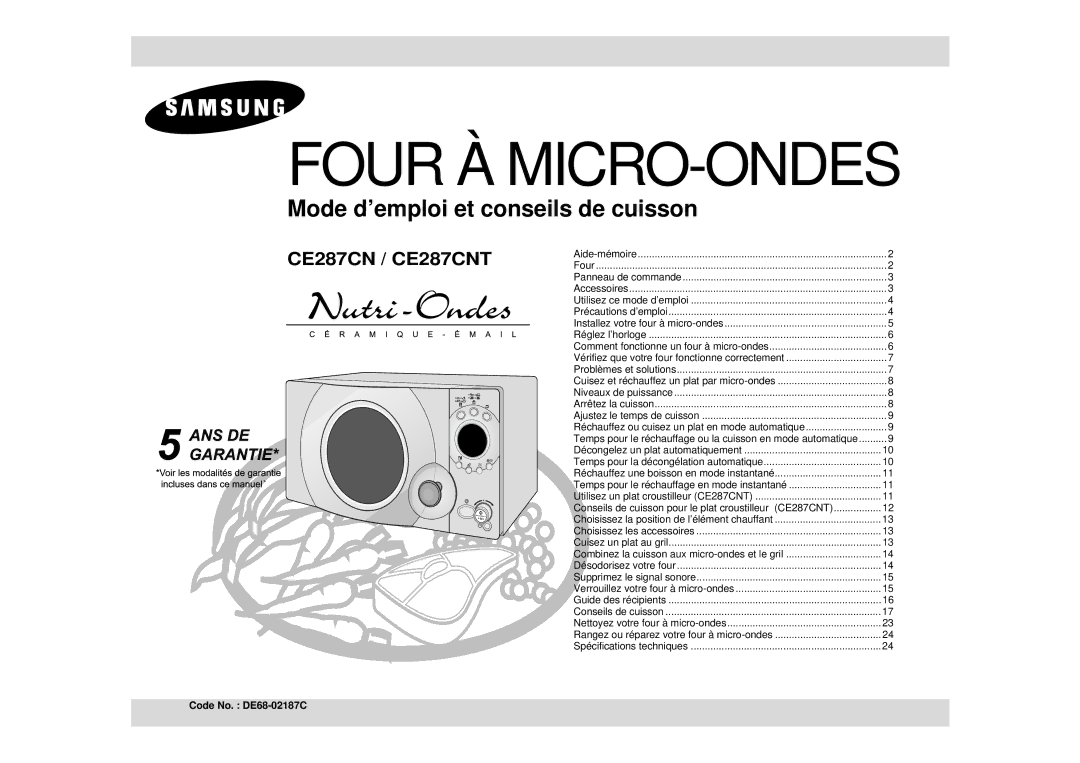 Samsung CE287CN/XEF manual Four À MICRO-ONDES, Code No. DE68-02187C 