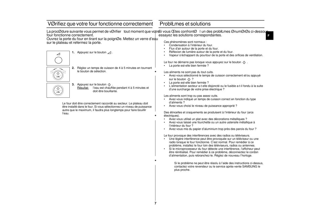 Samsung CE287CN/XEF manual Vérifiez que votre four fonctionne correctement, Problèmes et solutions 