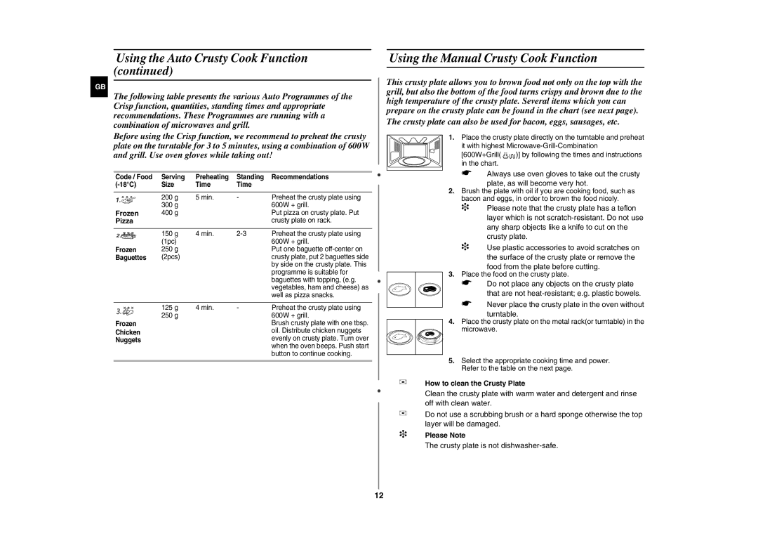 Samsung CE287DN-1/BOL manual Using the Manual Crusty Cook Function, Pizza 