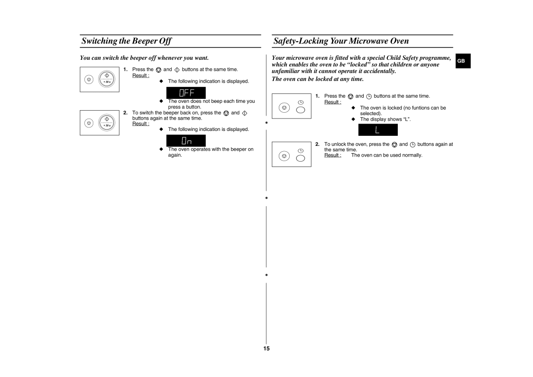 Samsung CE287DN-1/BOL manual Switching the Beeper Off, Safety-Locking Your Microwave Oven 