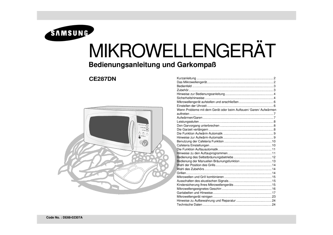 Samsung CE287DN-1S/XEG, CE287DN-S/XEG, CE287DN/XEG manual Mikrowellengerät, Code No. DE68-02307A 