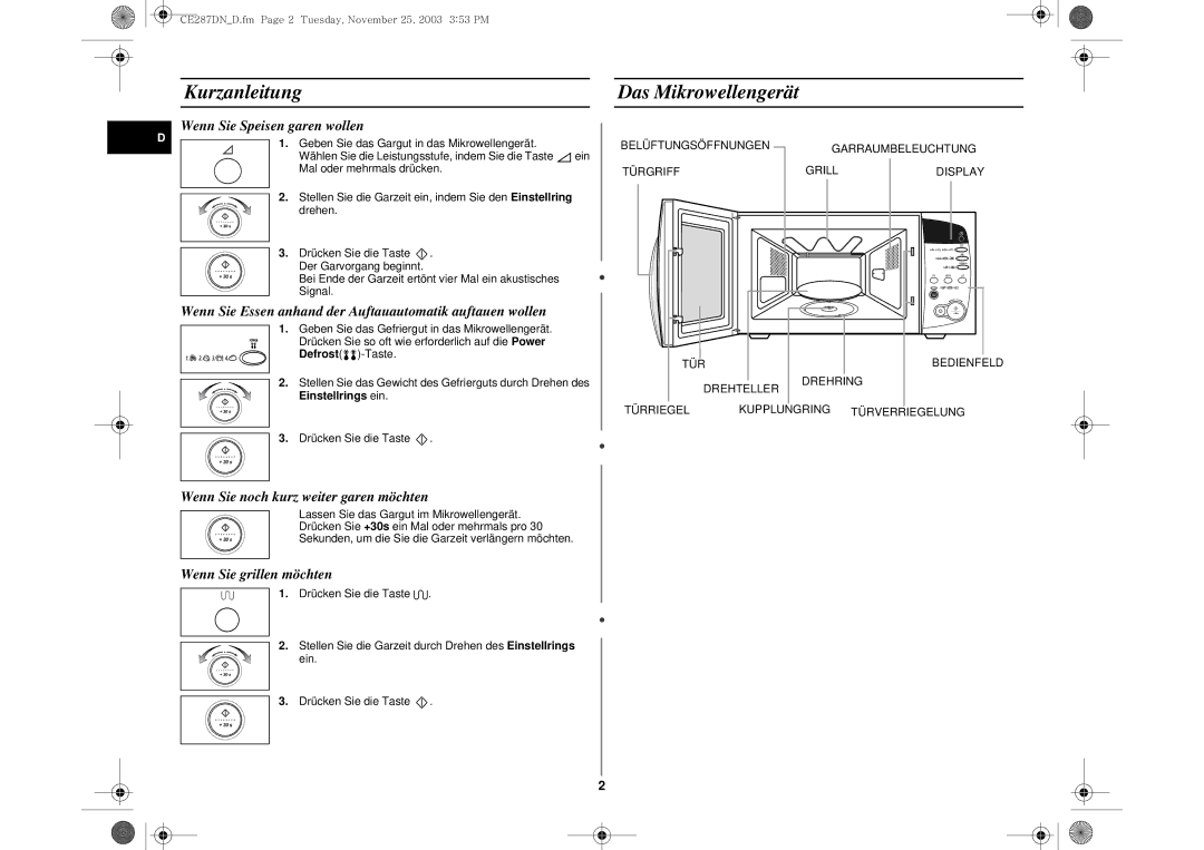 Samsung CE287DN/XEG, CE287DN-S/XEG, CE287DN-1S/XEG manual Kurzanleitung, Das Mikrowellengerät, Einstellrings ein 