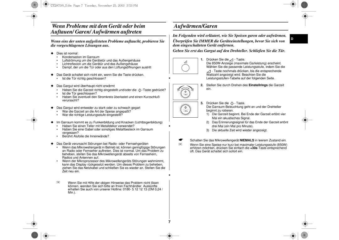 Samsung CE287DN-1S/XEG, CE287DN-S/XEG, CE287DN/XEG manual Aufwärmen/Garen 