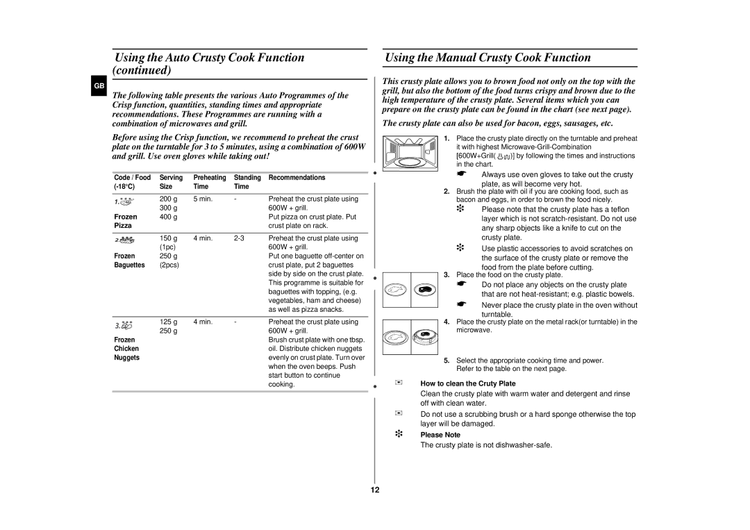 Samsung CE287DN/GEN, CE287DN/XEH, CE287DN-1/XEH manual Using the Manual Crusty Cook Function, Pizza 