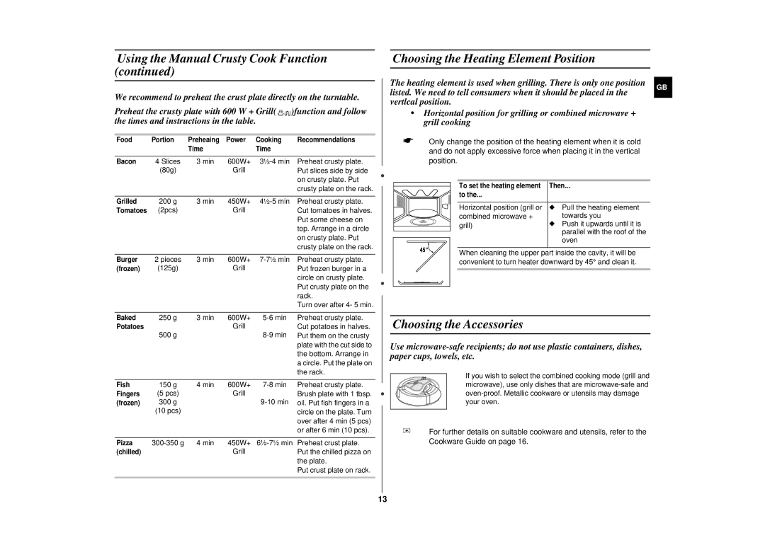 Samsung CE287DN/XEH, CE287DN/GEN, CE287DN-1/XEH manual Choosing the Accessories 