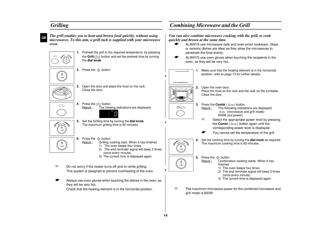 Samsung CE287DN-1/XEH, CE287DN/GEN, CE287DN/XEH manual Grilling Combining Microwave and the Grill 