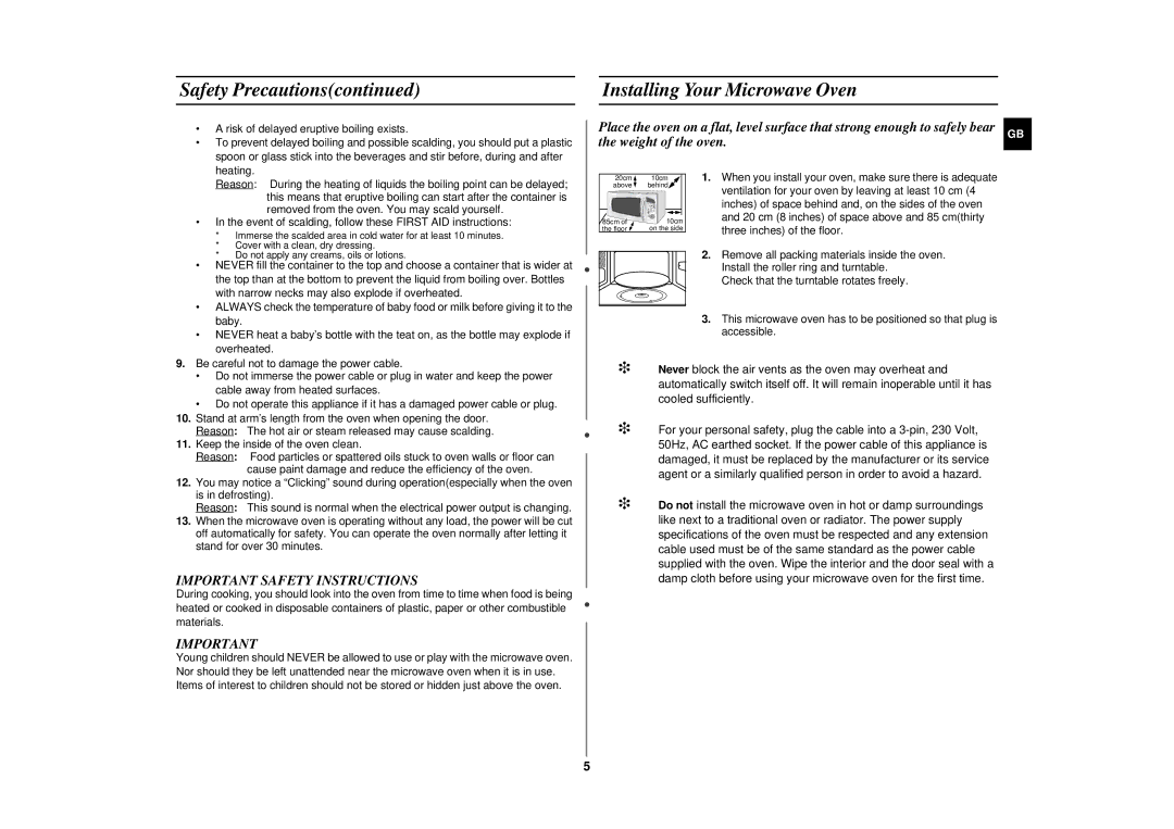 Samsung CE287DN-1/XEH, CE287DN/GEN manual Installing Your Microwave Oven, Weight of the oven, Important Safety Instructions 