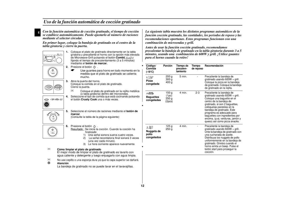 Samsung CE287DN/XEC manual Uso de la función automáti ca de cocción gratinado 