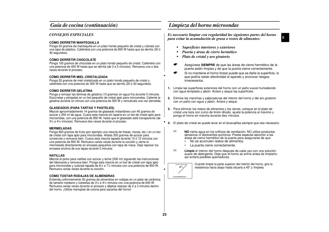 Samsung CE287DN/XEC manual Limpieza del horno microondas, Consejos Especiales 