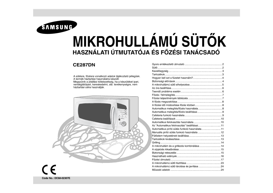 Samsung CE287DN-1/XEH, CE287DN/XEH manual Mikrohullámú Sütők, Code No. DC68-02307E 