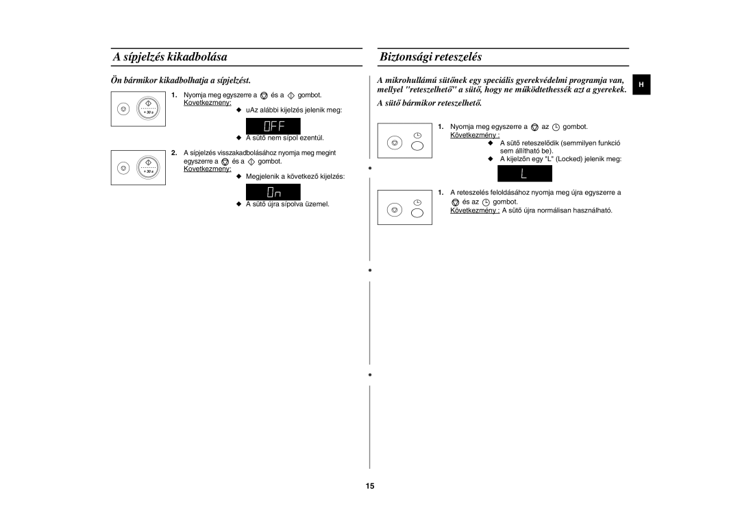 Samsung CE287DN-1/XEH, CE287DN/XEH manual Biztonsági reteszelés, UAz alábbi kijelzés jelenik meg Sütő nem sípol ezentúl 