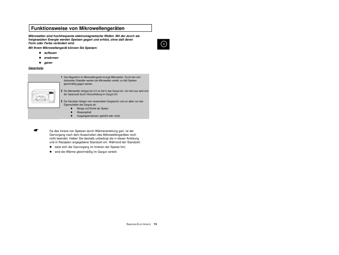 Samsung CE2913/XEG, CE2913-M/XEG, CE2913-B/XEG manual Funktionsweise von Mikrowellengeräten 