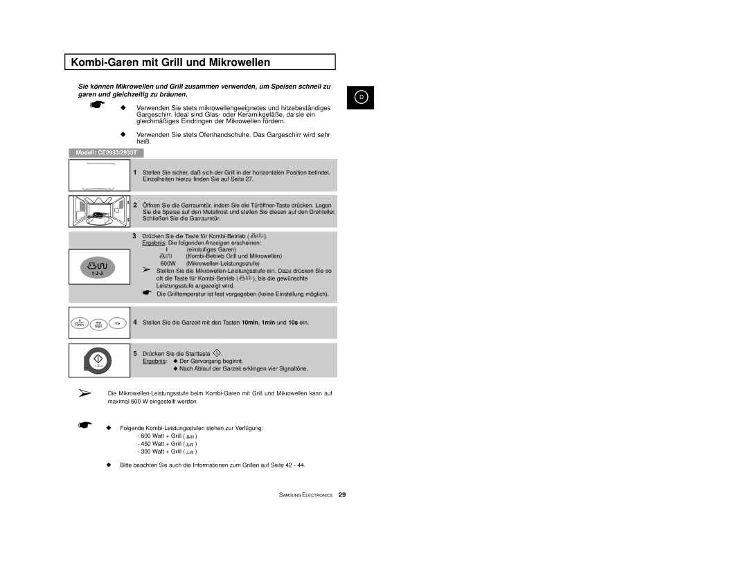 Samsung CE2913-B/XEG, CE2913-M/XEG, CE2913/XEG manual Kombi-Garen mit Grill und Mikrowellen 