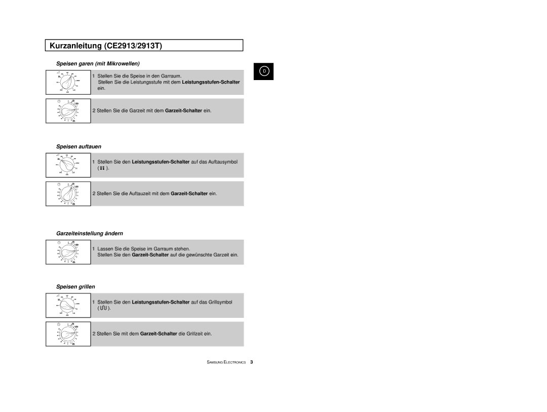 Samsung CE2913-M/XEG, CE2913/XEG, CE2913-B/XEG manual Kurzanleitung CE2913/2913T, Garzeiteinstellung ändern 