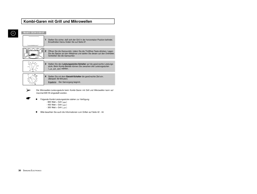 Samsung CE2913-M/XEG, CE2913/XEG, CE2913-B/XEG manual Kombi-Garen mit Grill und Mikrowellen 