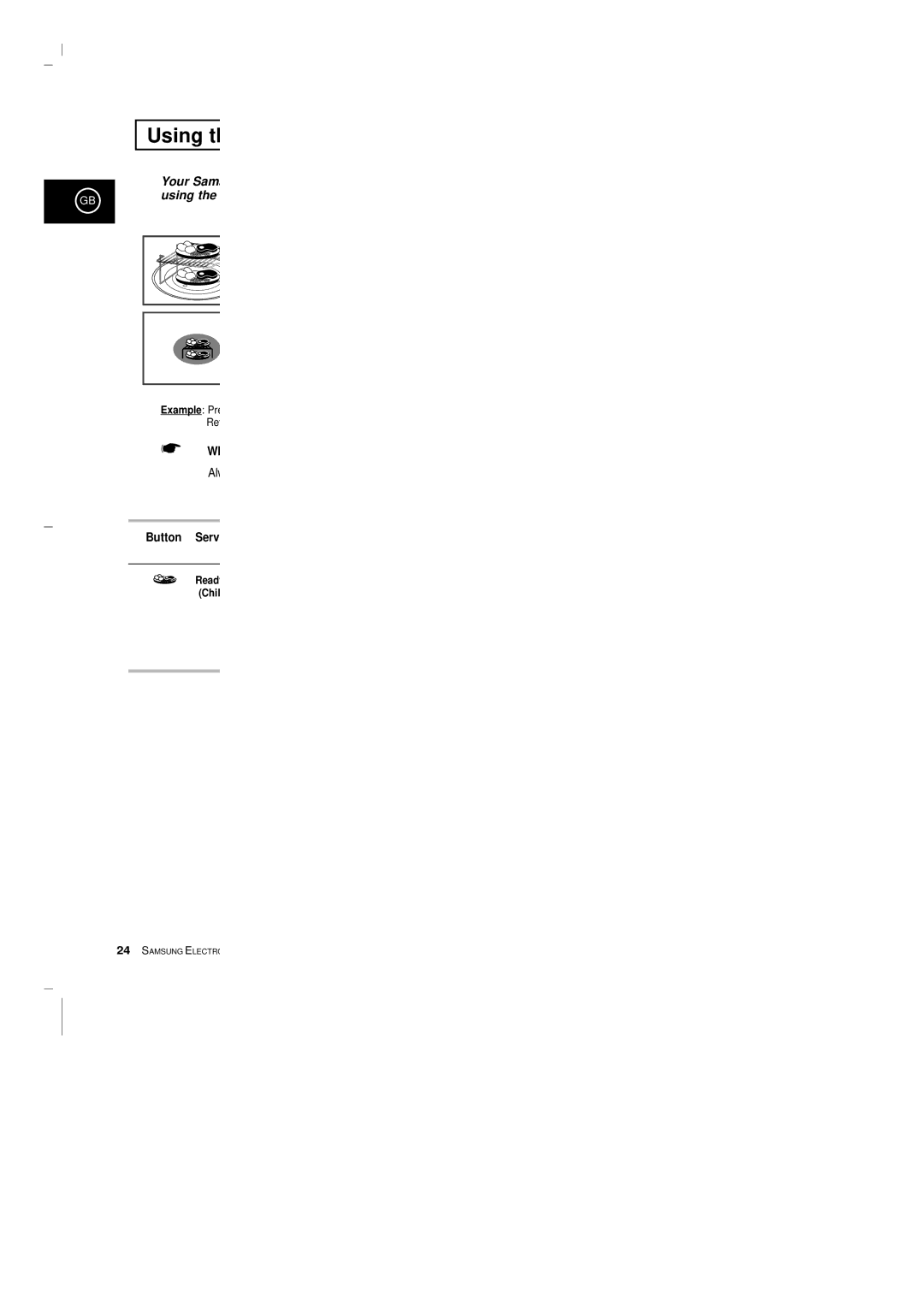 Samsung CE2913/XEG, CE2913-M/XEG, CE2913-B/XEG manual Button Serv, Example Pre 