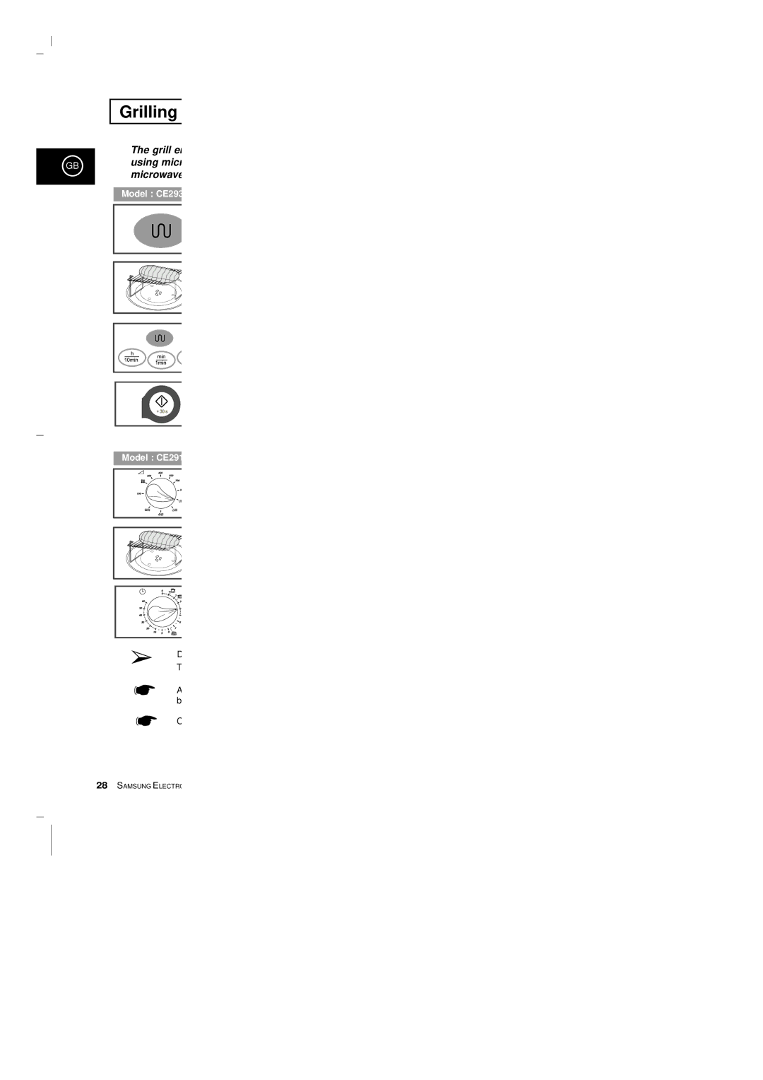 Samsung CE2913-B/XEG, CE2913-M/XEG, CE2913/XEG manual Grilling 