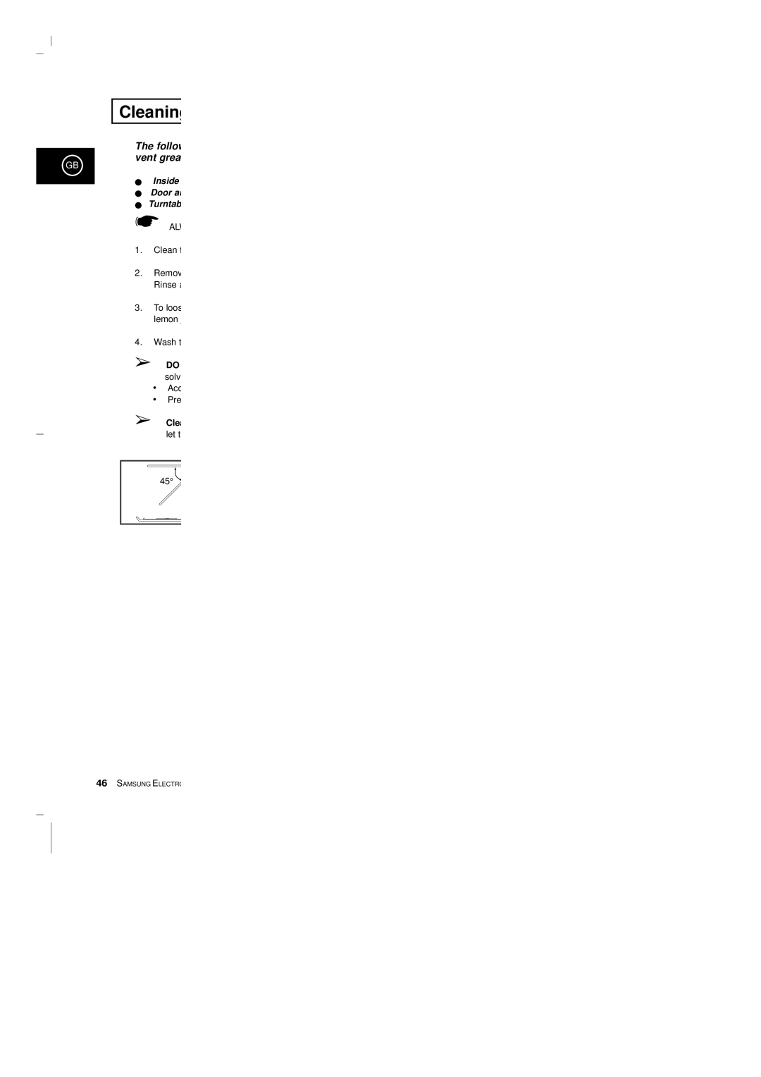 Samsung CE2913-B/XEG, CE2913-M/XEG, CE2913/XEG manual Cleanin 