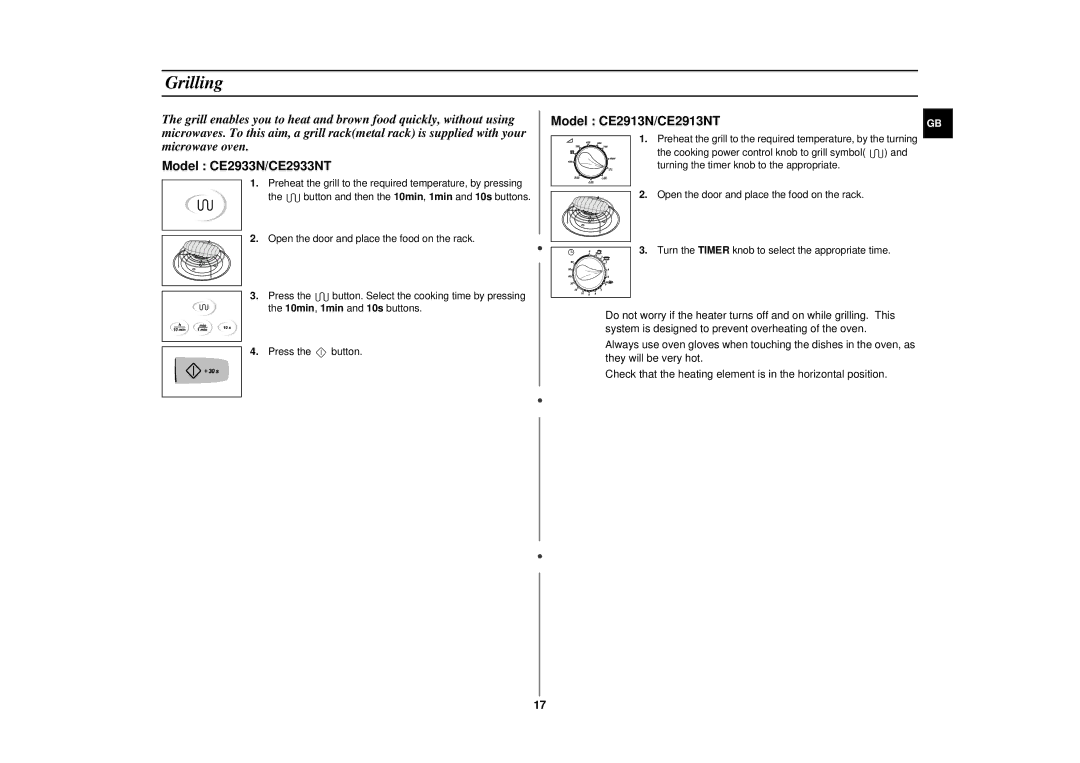 Samsung CE2913N/XSV manual Grilling 